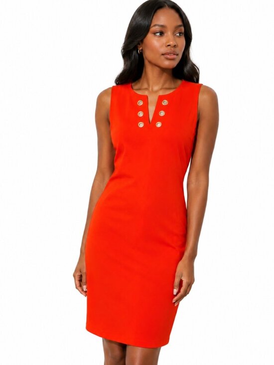 Tommy Hilfiger Dresses & Skirts - Tommy Hilfiger Women's Elegant Orange Sleeveless Dress Silver Button Neckline.